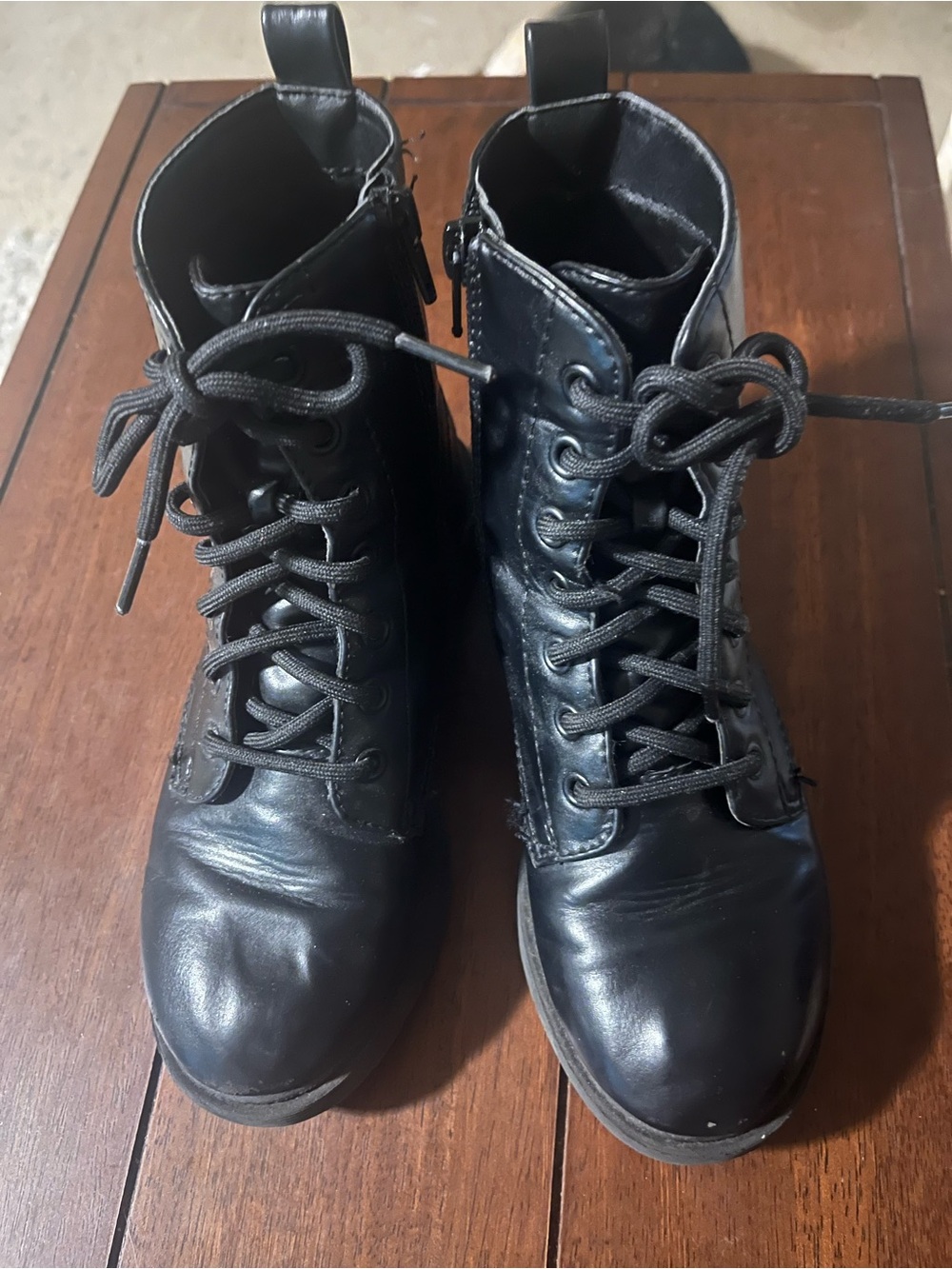 wonder nation Black Lace-Up Girls' Combat Boots